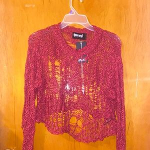 Darker Wavs Red Cropped Heavy Distressed Sweater